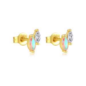 925 Silver Gold Split Left-Right Opal Diamond Earrings-MME874