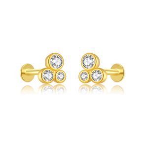 925 Silver Gold Split Left-Right Diamond Cluster Earrings-MME875