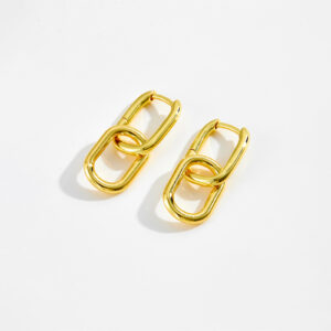 White Copper Gold Plated Interlocking Rectangular Hoop Earrings, Height 30mm, Width 12.5mm, Dual-Tone Option Available-TTE062