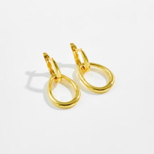 White Copper Gold Plated Smooth Oval Hoop Earrings, Length 30mm, Width 15mm, Detachable Link Design-TTE064