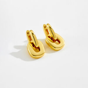 White Copper Gold Plated Chunky Interlocking Hoop Earrings, 22.5*12mm, Bold Link Design-TTE063