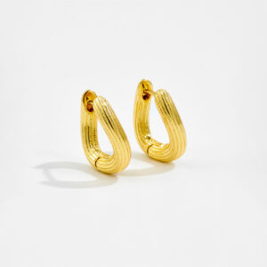 White Copper Gold Plated Twisted Huggie Hoop Earrings, Length 15.5mm, Inner Width 7mm, Textured Design-TTE072