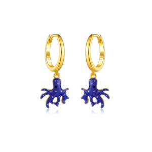 925 Silver Gold Epoxy Octopus Drop Huggie Earrings-MME481