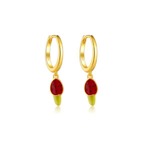 925 Silver Gold Epoxy Watermelon Drop Huggie Earrings-MME482