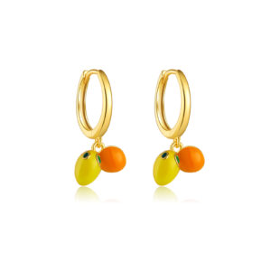 925 Silver Gold Resin Lemon-Orange Charm Huggie Earrings-MME529