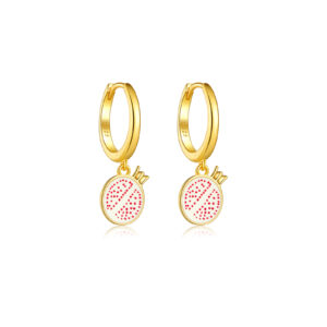 925 Silver Gold Epoxy Pomegranate Drop Huggie Earrings-MME478
