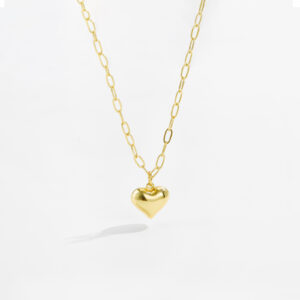 White Copper Gold Plated Smooth Heart Pendant Necklaces, Chain 45+5mm, Pendant 33×15mm-TTE028