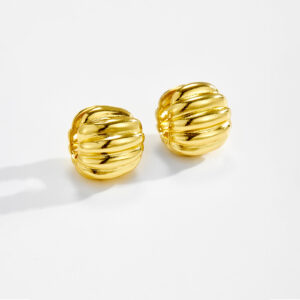 White Copper Gold Plated Horizontal Textured Huggie Earrings, Size13.5×12.5mm-TTE103