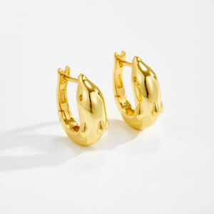 White Copper Gold Plated Dolphin Huggie Earrings, Length 20mm, Inner Width 10.5mm, Outer Width 18.5mm, Polished Design-TTE099