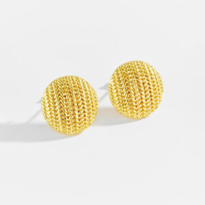 White Copper Gold Plated Round Woven Texture Stud Earrings, Size 17mm Width-TTE124