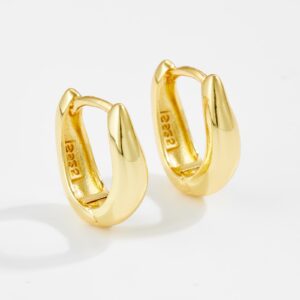 White Copper Gold Plated Irregular Arc U-Shaped Huggie Earrings, Size 15mm Length, 9mm Width-TTE113