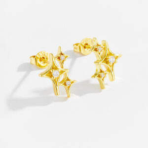 White Copper Gold Plated Irregular Abstract Starburst Stud Earrings, Size 13.5mm Length, 9mm Width-TTE127