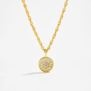 White Copper Gold Plated CZ Paved Round Pendant Necklaces, Pendant 10.5mm-TTE033