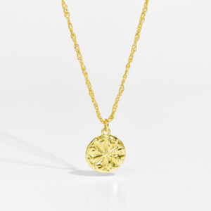 White Copper Gold Plated 3D Textured Round Pendant Necklaces, Pendant 20mm-TTN038