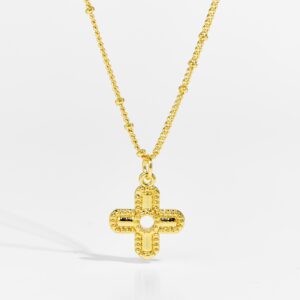 White Copper Gold Plated 3D Textured Cross Pendant Necklaces, Pendant 14.5mm-TTN039