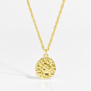 White Copper Gold Plated Irregular Sun Engraved 3D Textured Pendant Necklace, Pendant 15.5mm-TTN040