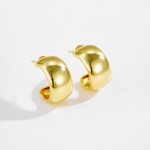 White Copper Gold Plated Chunky Dome Stud Earrings, Size 17.5mm Length, 9.3mm Width-TTE110