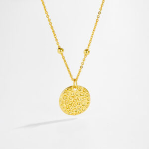 White Copper Gold Plated Irregular Convex Textured Round Pendant Necklaces, Chain 45mm, Pendant 16mm-TTE032