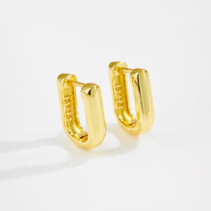 White Copper Gold Plated Rectangular Huggie Earrings, Size 16mm Length, 9mm Inner Width-TTE114