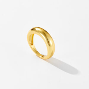 White Copper Gold Plated Faceted Curved Band Ring, 6mm Band Width-TTR089