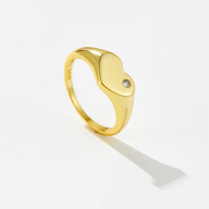 White Copper Gold Plated Heart-Shaped Flush-Set CZ Band Ring, 7.5mm Band Width-TTR023