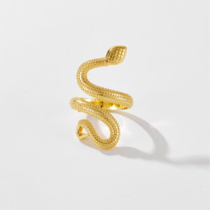 White Copper Gold Plated 3D Coiled Snake Open Band Ring, 33.5mm Band Width-TTR045