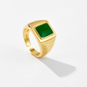 White Copper Gold Plated Square Colorful Enamel Open Ring, 14mm Band Width-TTR35