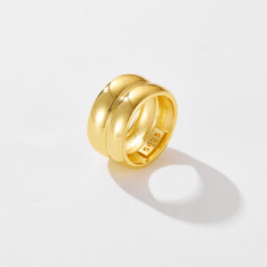 White Copper Gold Plated Double Band Dome Ring, 11.5mm Top Width-TTR067
