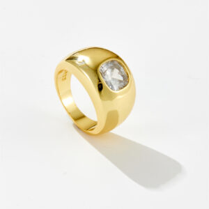White Copper Gold Plated Smooth Dome Ring with 8mm Round Stone in Flush Setting, 13mm Band Width-TTR078