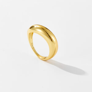 White Copper Gold Plated Smooth Rounded Band Ring, 7mm Band Width-TTR087