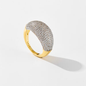 White Copper Gold Plated Half-Pave CZ Dome Band Ring, 11.5mm Band Width-TTR090