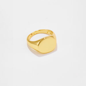 White Copper Gold Plated Oval Signet Ring, 12mm Width, Smooth Polished Finish with Slim 7.5mm Band