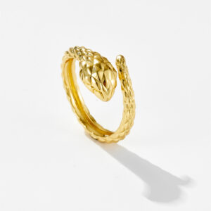 White Copper Gold Plated 3D Mesh Snake Pattern Slim Band Ring, 7.5mm Band Width-TTR040