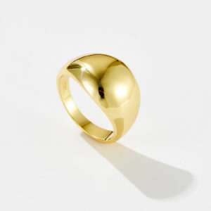 White Copper Gold Plated Dome Shaped Smooth Band Ring, 12.5mm Top Width-TTR063