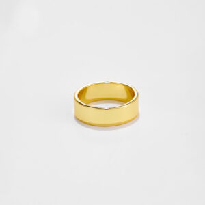 White Copper Gold Plated Flat Band Ring, 6mm Band Width, Smooth Polished Finish-TTR099