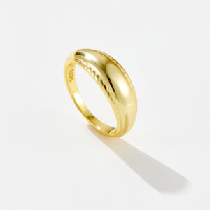 White Copper Gold Plated Twist Lace Edge Split Band Ring, 6mm Height, Sizes 6/7/8-TTR019