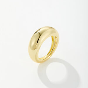 White Copper Gold Plated Retro Chunky Domed Band Ring, 8.5mm Band Width-TTR029