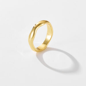 White Copper Gold Plated Irregular Wavy Band Ring, 3mm Band Width-TTR082