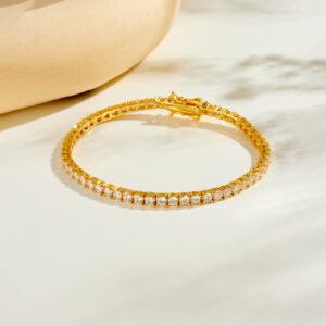925 Silver Gold Handmade Tennis CZ Bracelet, Size 16.5/18.5cm, CZ Size 3mm-MMB158