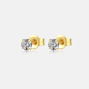 925 Silver Gold-Plated Prong Setting CZ Stud Earrings-MME660-4