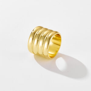 White Copper Gold Plated Multi-Layer Dome Wide Band Ring, 18mm Top Width-TTR069