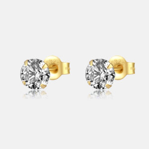 925 Silver Gold-Plated Prong Setting CZ Stud Earrings-MME660-2
