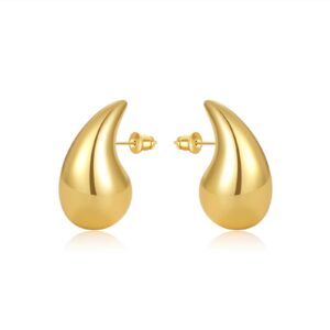 Brass Gold Plated Teardrop Stud Earrings, 18mm Height × 8.5mm Width, Small Size, Polished Smooth Design-HTE001
