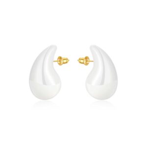 Brass Gold Plated Teardrop Stud Earrings, Large Size, 32.5mm Height × 18mm Width, Enamel Coated, Multi-Color Options-HTE004