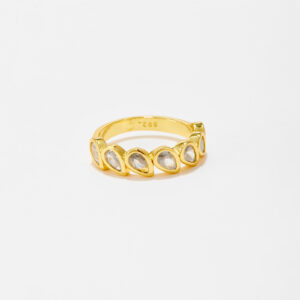 White Copper Gold Plated Teardrop CZ Band Ring, 6mm Band Width, Bezel-Set Design with Slim Shank-TTR103