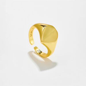 White Copper Gold Plated Folded Pear Shape Open Ring, 14mm Top Width, Brushed Finish-TTR108