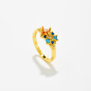 White Copper Gold Plated Cluster Multi-Color CZ Ring, 8.5mm Width, Slim 1.8mm Band-TTR107
