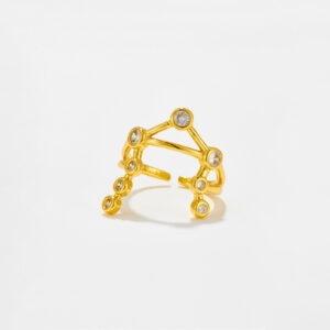 White Copper Gold Plated Constellation Open Ring, 22x21mm Size, CZ Accents, Slim Adjustable Band-TTR019