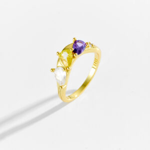 White Copper Gold Plated Ring, 6.5mm Width, Multi-Teardrop CZ, Two Color Options, Smooth Band-TTR163