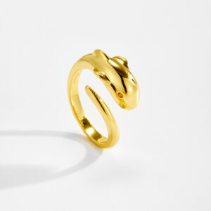 White Copper Gold Plated Adjustable Dolphin Ring, 22.6mm Width, Smooth Polished Band-TTR141